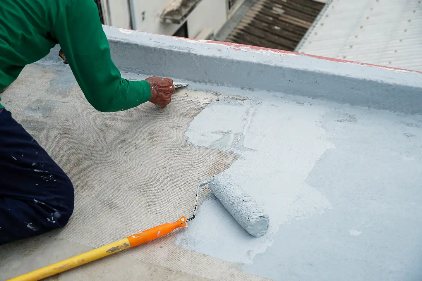 Wet area being waterproofed before tiling